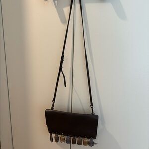 Rebecca Mincoff Dark Grey Tassel Crossbody Leather Bag
